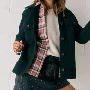 madewell Bridgman boiled merino  wool sweater jacket night vision